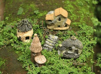 miniature village on faux grass
