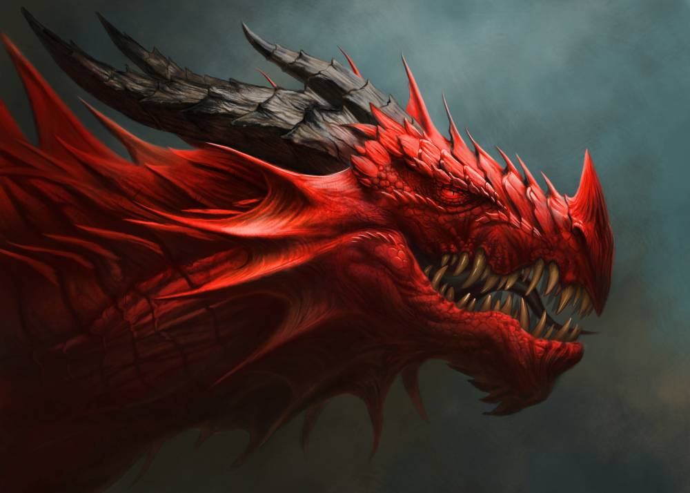 portrait of a red dragon; mythical creature concept