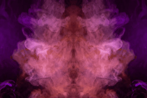 scary mythical creatures: abstract art, a black and purple background with a shadowy figure made of pink smoke