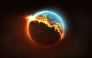 Image of half the earth on fire and destroyed