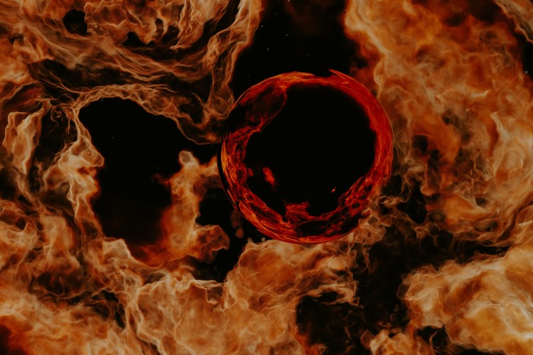 abstract image of a red object in the middle of flames