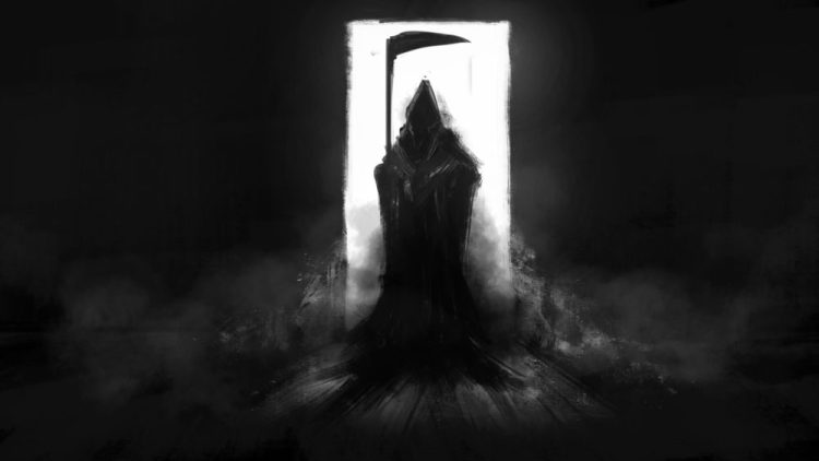 grim reaper standing in the doorway to death