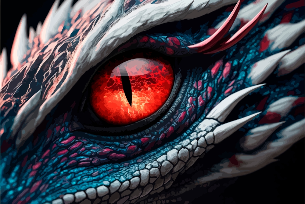 Digital illustration closeup of a dragon's eye
